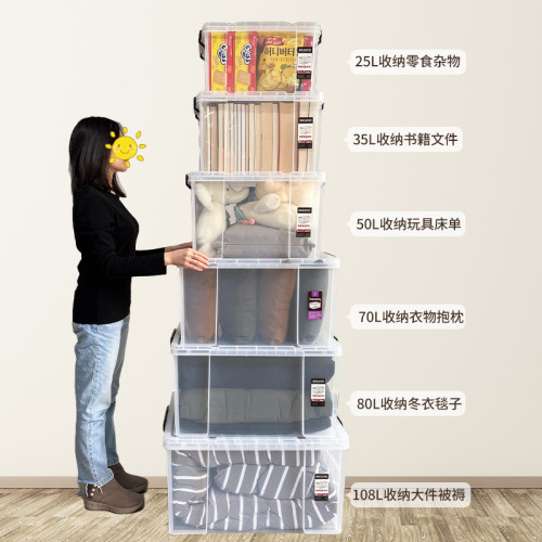 直角透黑家用特大號收納箱透明車用塑膠加厚整理箱衣服儲物盒有蓋