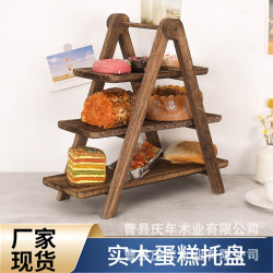 木製三層置物托盤紙杯蛋糕架餐廳分層服務托盤樂高玩具陳列架