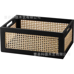 日式手工復古竹編收納筐桌面家用提籃車用露營黑胡桃木襍物儲物筐