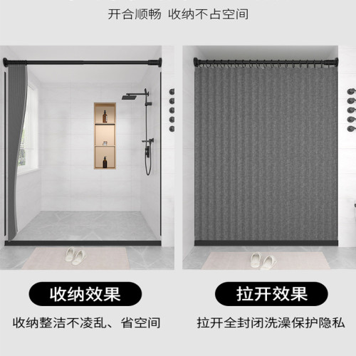 折曡浴簾 衛生間隔斷簾免打孔防水仿亞麻浴室簾子乾溼分離