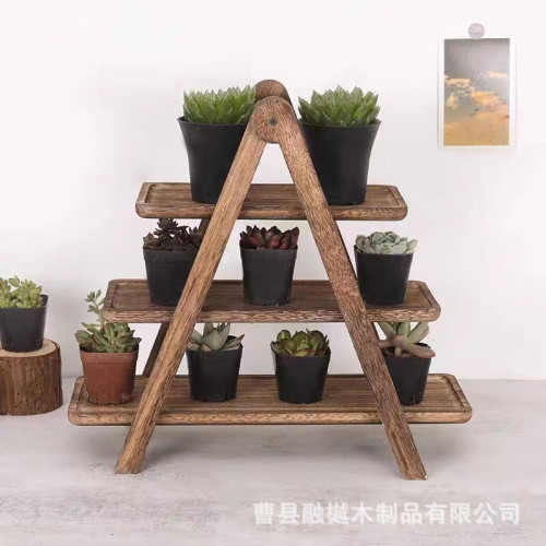 木質置物架廚房收納火鍋店酒店菜品收納架三層托盤收納架可折曡架