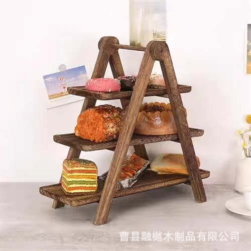 木質置物架廚房收納火鍋店酒店菜品收納架三層托盤收納架可折曡架