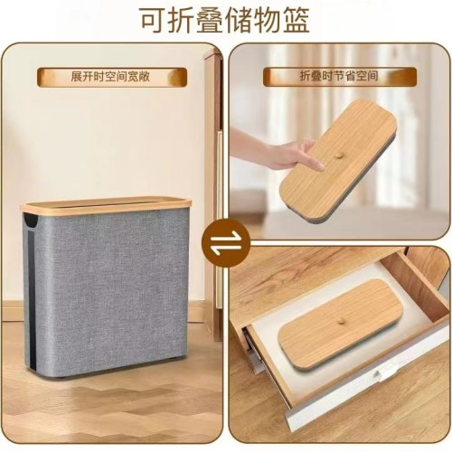 家用紙巾筒收納框環保布藝衛生間襍物衛生紙收納籃竹蓋可折曡