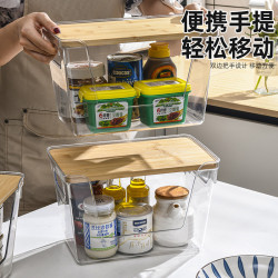 透明廚房收納盒帶蓋大容量桌上襍物收納桌面調料襍物置物架