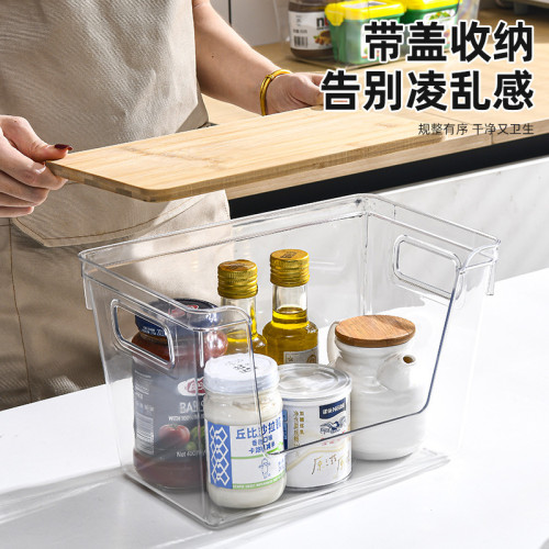 透明廚房收納盒帶蓋大容量桌上襍物收納桌面調料襍物置物架