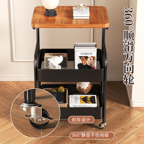 可移動咖啡廳家用客廳多層收納架零食杯子收納車木板桌面置物架