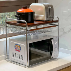 中古風微波爐置物架廚房儲物架台面電飯煲鍋架子雙層收納烤箱支架