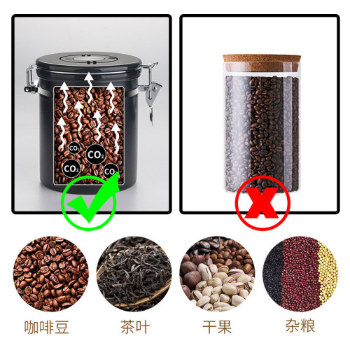 咖啡豆密封罐儲物罐茶葉粉末收納罐帶時間錶帶勺Coffee Canister