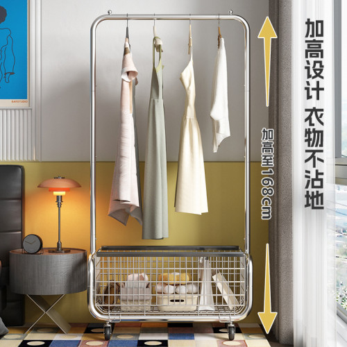 落地衣帽架家用室內掛衣架可移動髒衣簍隔夜衣架簡易衣服收納架