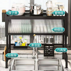 廚房水槽置物架台面碗碟水池碗櫃多功能防塵帶櫃門碗盤收納瀝水架