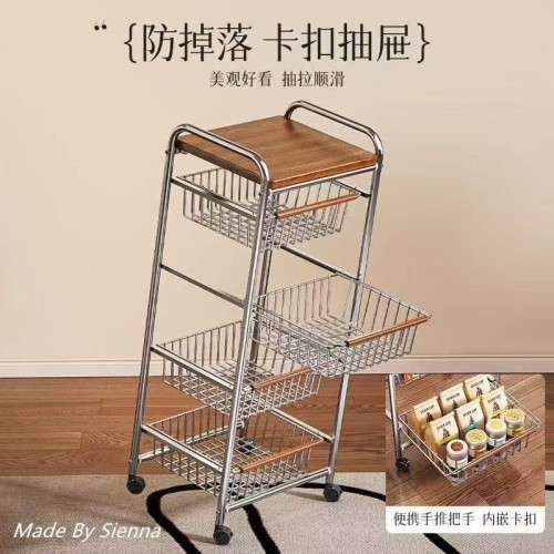 中古小推車客廳零食置物架落地可移動廚房果蔬架多層家用收納櫃子