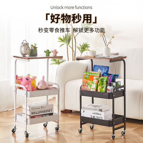 網紅推薦收納架書房臥室零食玩具整理架小推車置物架可移動帶桌板