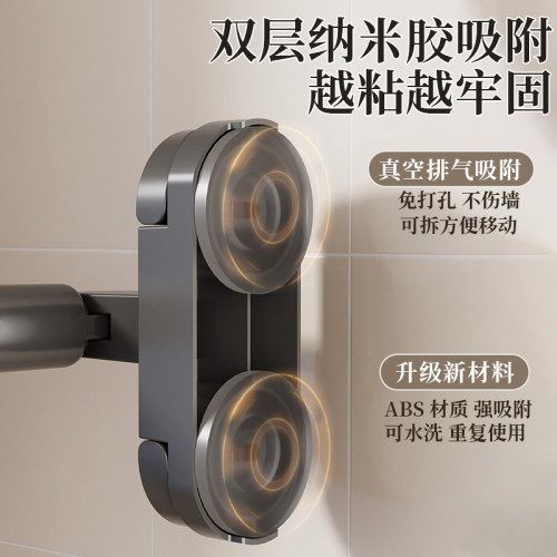 強力吸附吸盤伸縮晾衣架室內陽台曬被桿免打孔壁掛家用加厚晾衣桿
