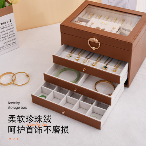 開窗首飾盒大容量四層多功能飾品收納箱項鍊耳釘手串首飾盒