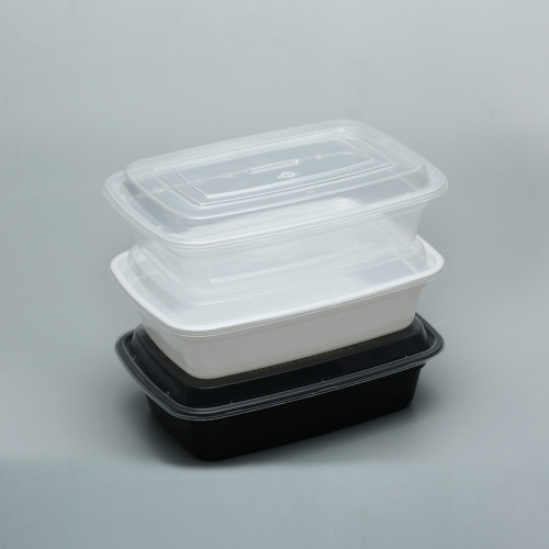 750ML美式長方形一次性餐盒900ML外賣打包盒圓形黑色凸蓋飯盒湯碗