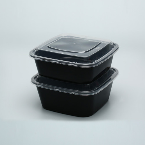 750ML美式長方形一次性餐盒900ML外賣打包盒圓形黑色凸蓋飯盒湯碗