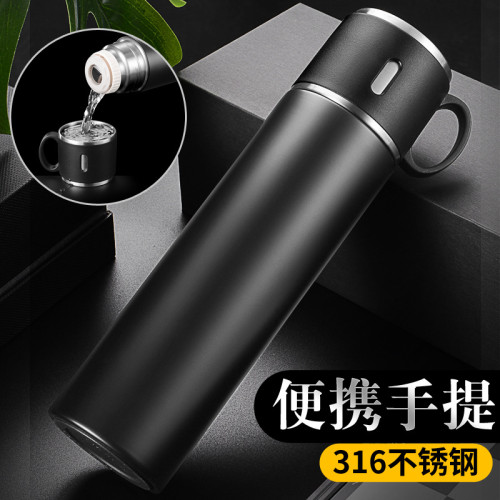 帶蓋316手提保溫杯一蓋兩用大容量可攜式水杯商務禮品刻字杯子