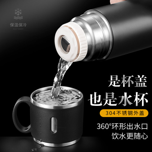 帶蓋316手提保溫杯一蓋兩用大容量可攜式水杯商務禮品刻字杯子