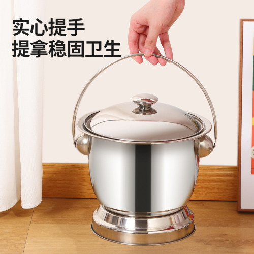 不鏽鋼加厚成人帶蓋可坐便器老人小孩孕婦痰盂家用尿桶加高