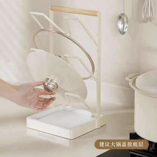 簡約鍋蓋架廚房多用途三層鍋蓋砧板收納瀝水架台面坐式木桿提手架