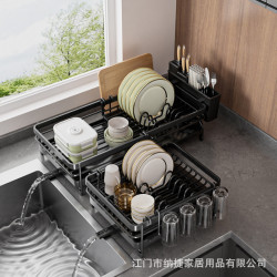廚房可伸縮碗碟瀝水槽碗盤餐具收納架粘板刀叉筷子杯具置物架