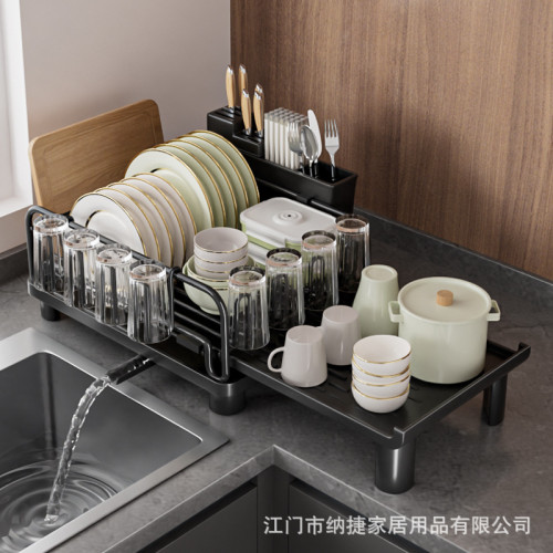 廚房可伸縮碗碟瀝水槽碗盤餐具收納架粘板刀叉筷子杯具置物架