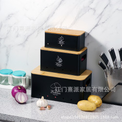 德國 竹蓋黑色儲存罐土豆洋蔥大蒜 收納盒廚房食物儲存箱