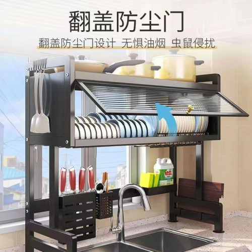 耐用加厚加粗抽拉式碗碟架廚房置物架多功能放碗筷防塵收納瀝水架