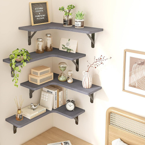 Corner Floating Shelves, Wall Mounted Corner Shelf Set of 5,