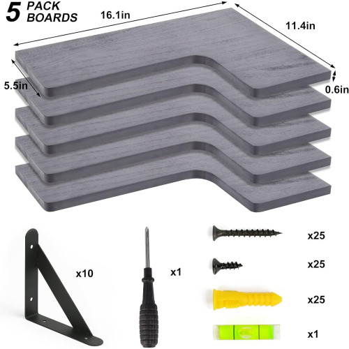 Corner Floating Shelves, Wall Mounted Corner Shelf Set of 5,