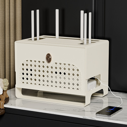 wifi路由器收納盒家用電視機頂盒置物架插座無線光貓電線整理放置
