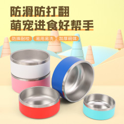 家不鏽鋼圓形狗盆貓盆雙層真空喂食寵物碗大容量狗糧碗