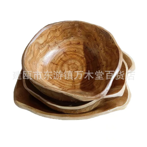 不規則中式復古擺台裝飾零食水果盤家用客廳酒店商用方形木質果盤