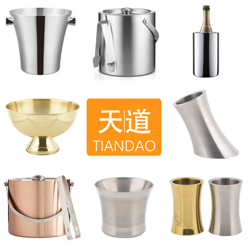 不鏽鋼雙層冰桶酒吧歐式香檳桶加厚KTV手提冰粒桶 冰鎮紅酒桶