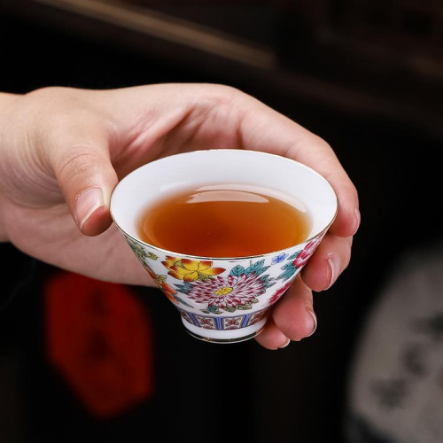 琺瑯彩茶盞扒花斗笠杯陶瓷功夫茶杯套裝品茗杯單杯日式小茶具家用