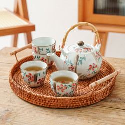 手繪簡約高溫陶瓷茶具套裝秋語田園風茶具茶壺茶杯五件套家用商用