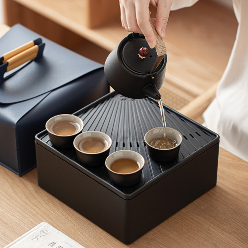 商務活動禮品收納盒可攜式旅行茶具套裝一壺四杯陶瓷節日伴手禮