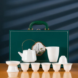 整套羊脂玉白瓷茶具陶瓷功夫茶具套裝辦公家用商務茶具禮品禮盒裝