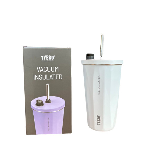 tyeso菱形水杯真空不鏽鋼保溫保冷咖啡杯高顔值大容量車用吸管杯