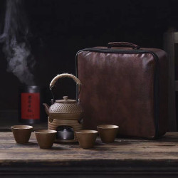 粗陶提梁壺套裝泡茶煮茶圍爐茶壺可攜式旅行功夫茶具套裝車用露營