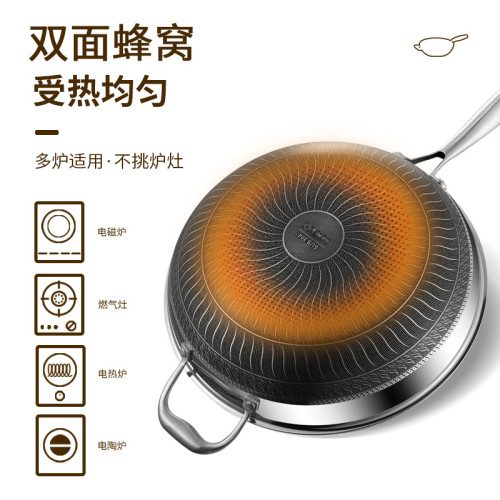 316不鏽鋼炒鍋雙面蜂窩三層鋼無塗層不沾鍋少菸平底鍋具
