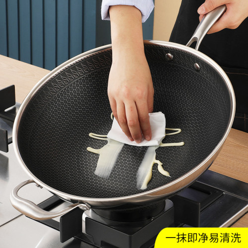 316不鏽鋼炒鍋雙面蜂窩三層鋼無塗層不沾鍋少菸平底鍋具