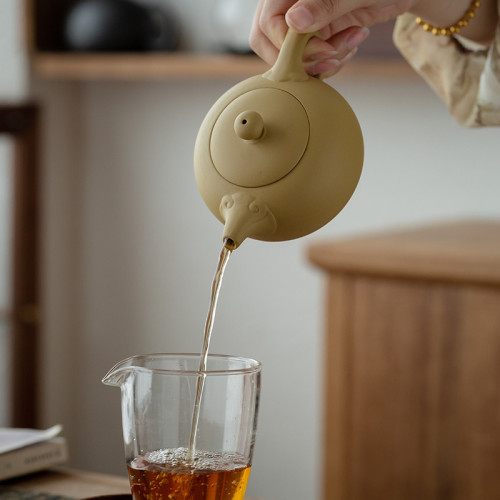 黃段泥紫砂茶壺半手工泡茶壺功夫茶具泡茶器球孔家用大容量西施壺