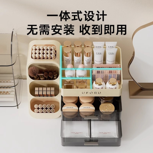 桌面化妝品收納盒梳妝台家用護膚品置物架高級整理盒防塵化妝箱
