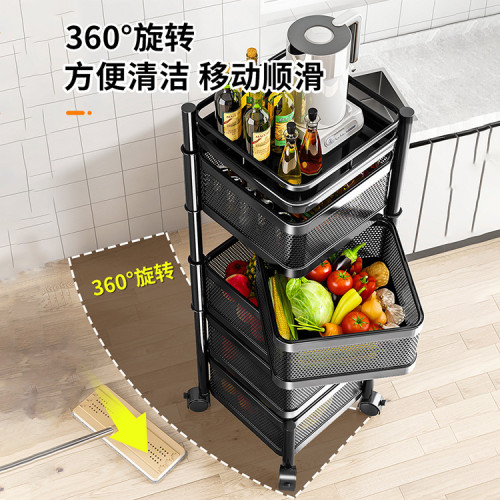 廚房旋轉多功能置物架家用落地多層零食小推車水果蔬菜籃子收納架