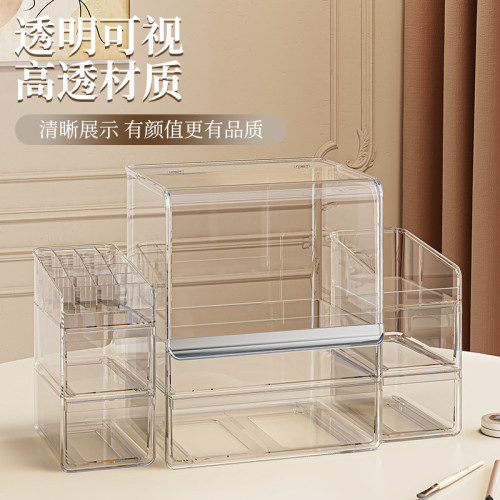 家用化妝品收納盒桌面高級感新款防塵大容量梳妝台透明護膚置物架