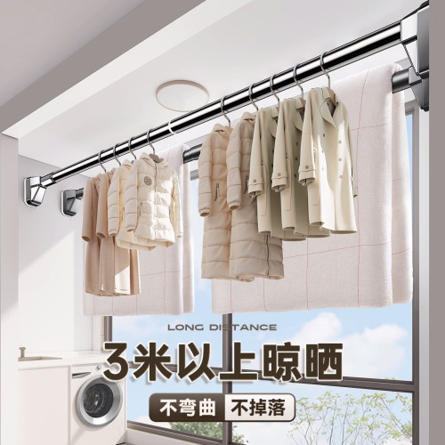 不鏽鋼管子晾衣桿牆上免打孔伸縮室內上鋪洗手間吸頂橫向掛衣架