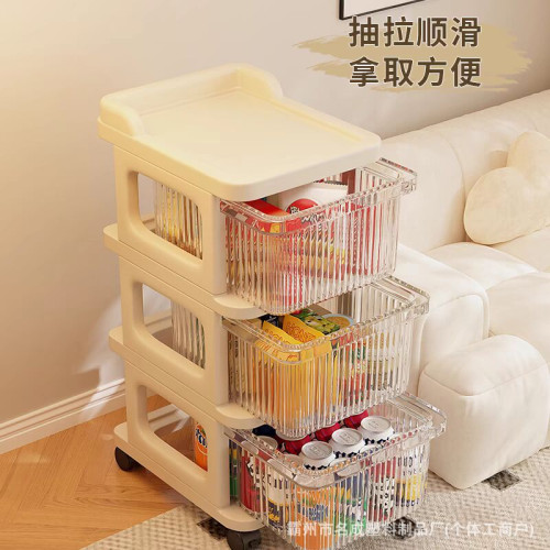 奶油風小推車零食置物架嬰兒用品收納架可移動抽屜式寶寶家用玩具