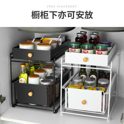 白色好拿取免打孔家用廚房雙層可抽拉桌面調味架台面調料架收納架