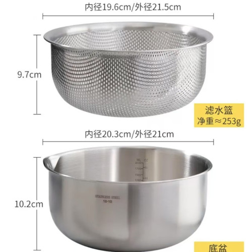 316不鏽鋼家用廚房漏盆水果盆濾水淘米圓形特厚和麵盆多功能盆